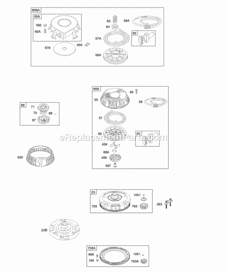 Rewind Starter Flywheel Diagram and Parts List for  Briggs and Stratton Engine